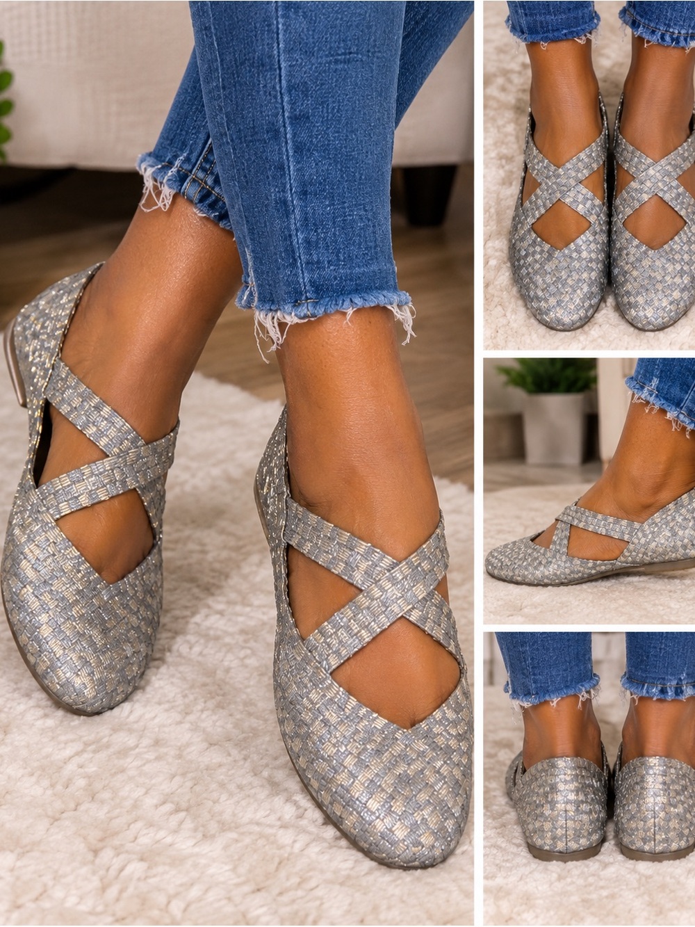 bernie mev. Silver Woven Crisscross Mary Jane Flats